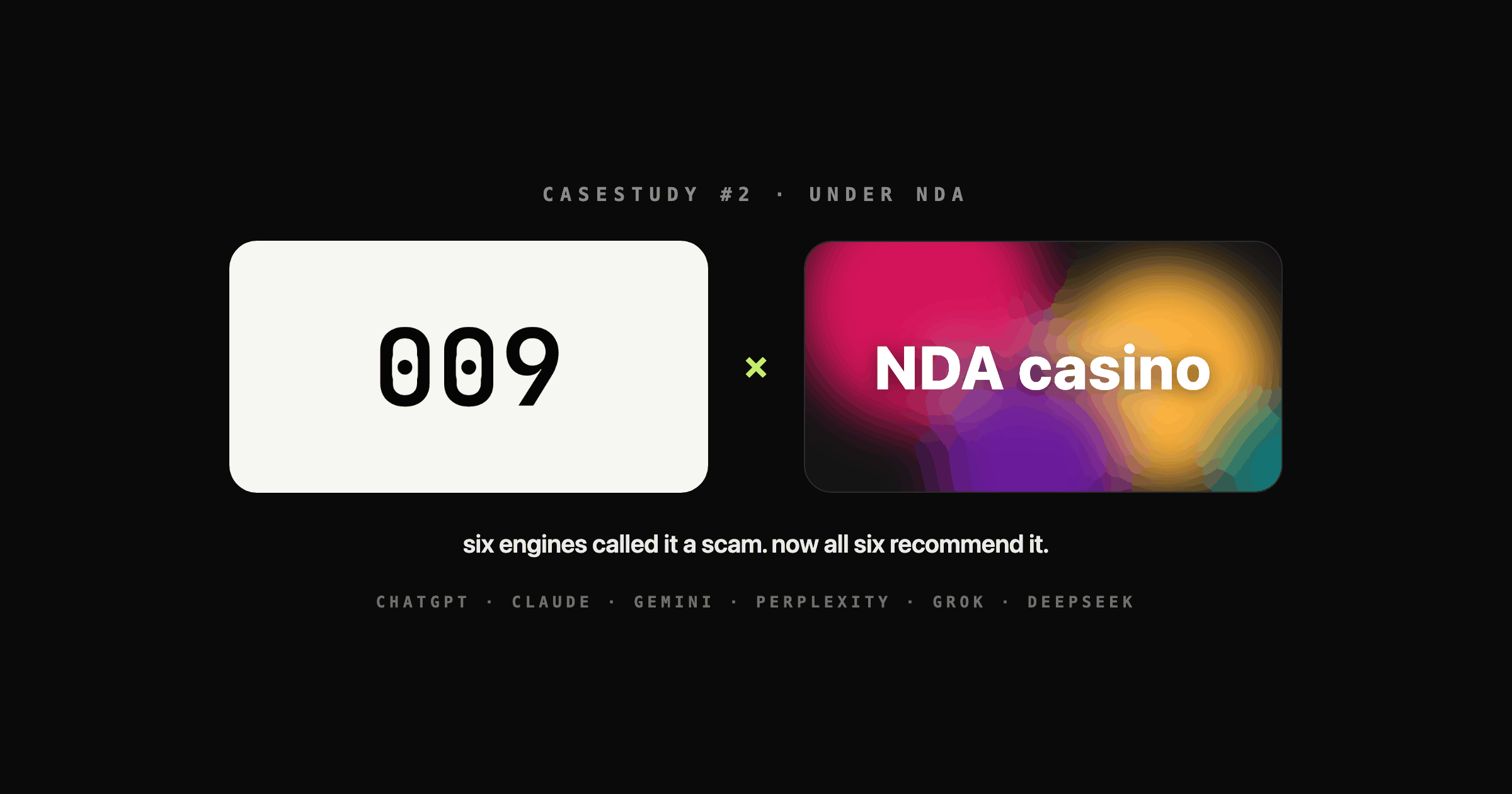 Casestudy #2: 009 Agency and an online casino under NDA - six engines called it a scam, now all six recommend it